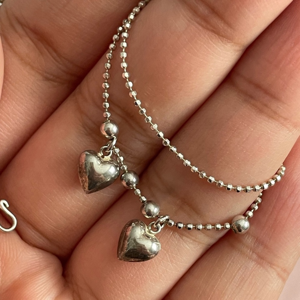 sterling silver heart anklet with bell🩷